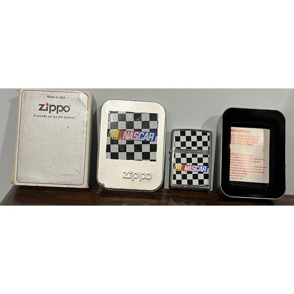 Zippo NASCAR Checkered Flag Windproof Lighter Collectible w/ Original Tin - Picture 1 of 4